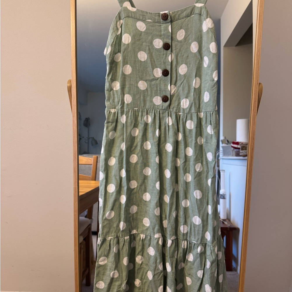 Monteau Green & White Polka Dot Midi Dress M – Rayon Blend Summer Dress